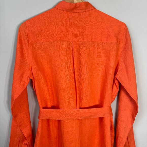 NWOT 100% Linen Button Up Shirt Dress Free Line Athens Women's Small Orange Chic - Picture 10 of 13